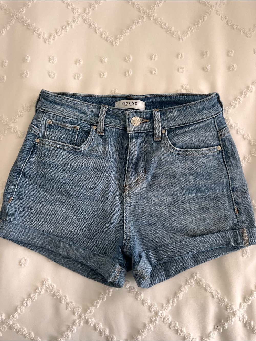 GUESS Light Wash Denim Cuffed Jean Shorts